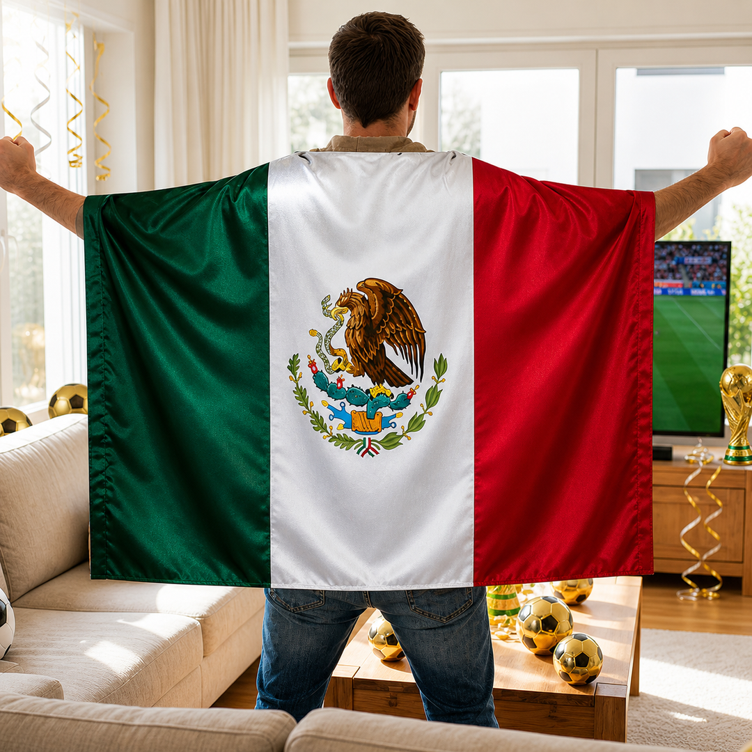 Cape Mexico Soccer Fan Banner Wearable Flag Games