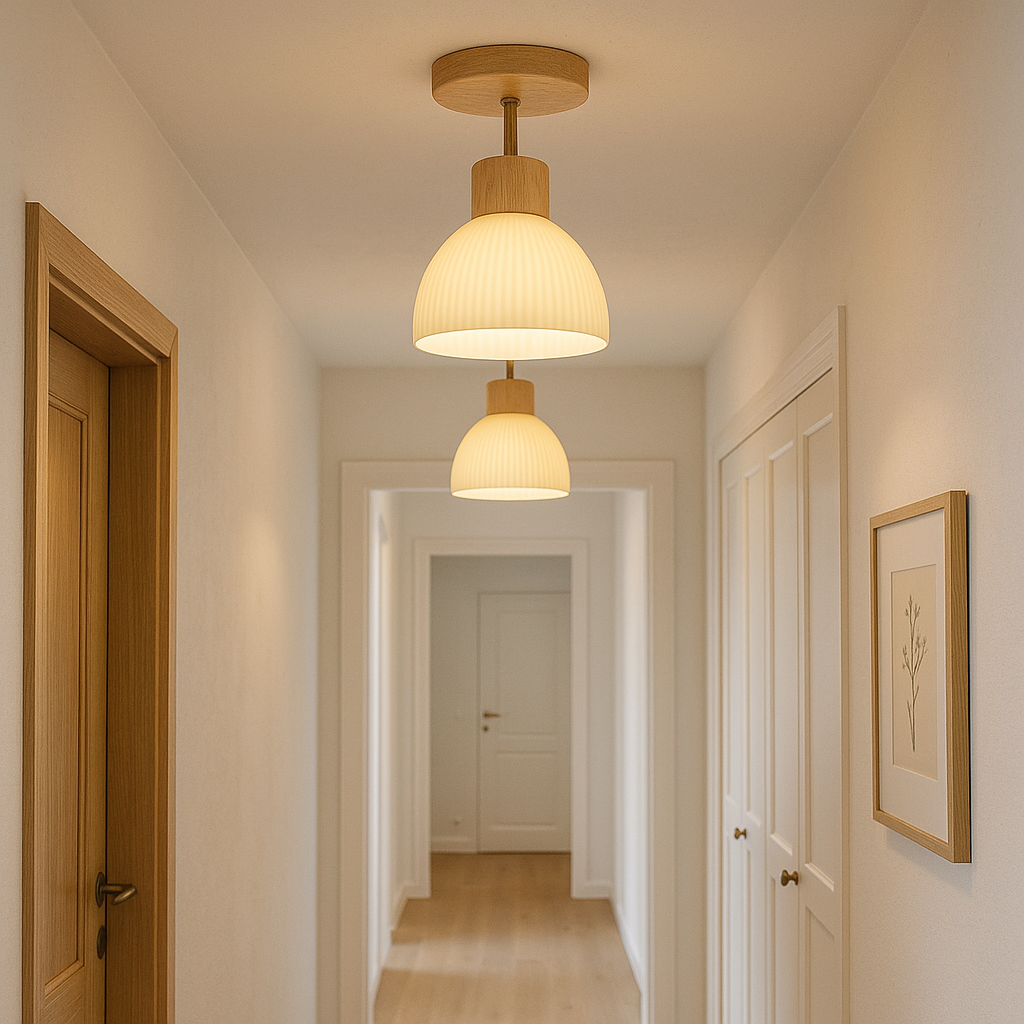 Ailse Ceiling Lamp | Natural Wood &amp; Glass LED Fixture