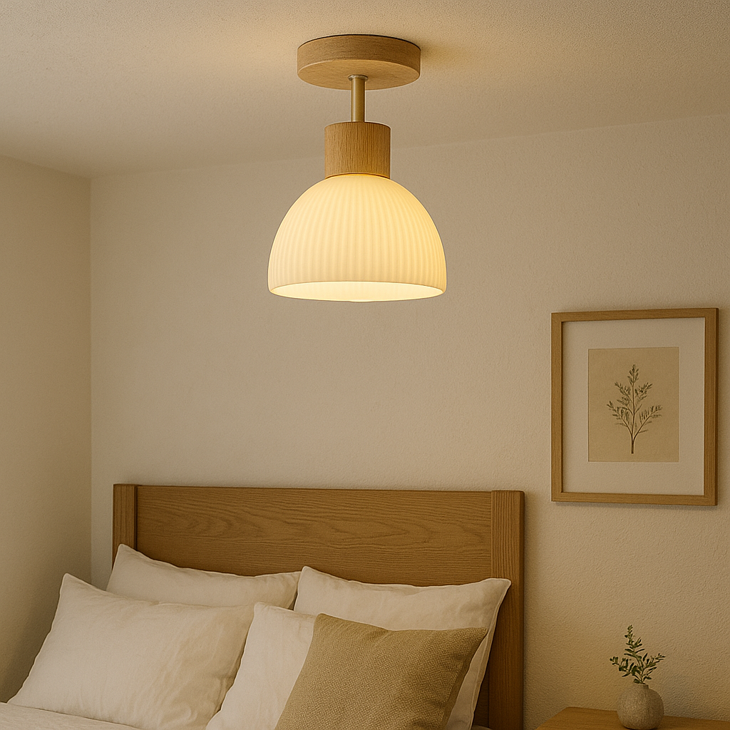 Ailse Ceiling Lamp | Natural Wood &amp; Glass LED Fixture