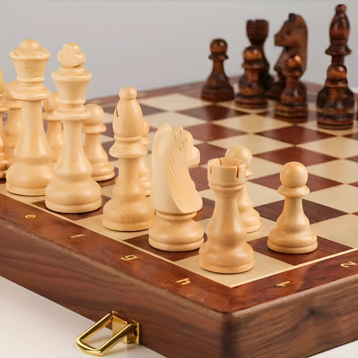 Chess Set Wooden Board Classic Game Pieces Storage Case