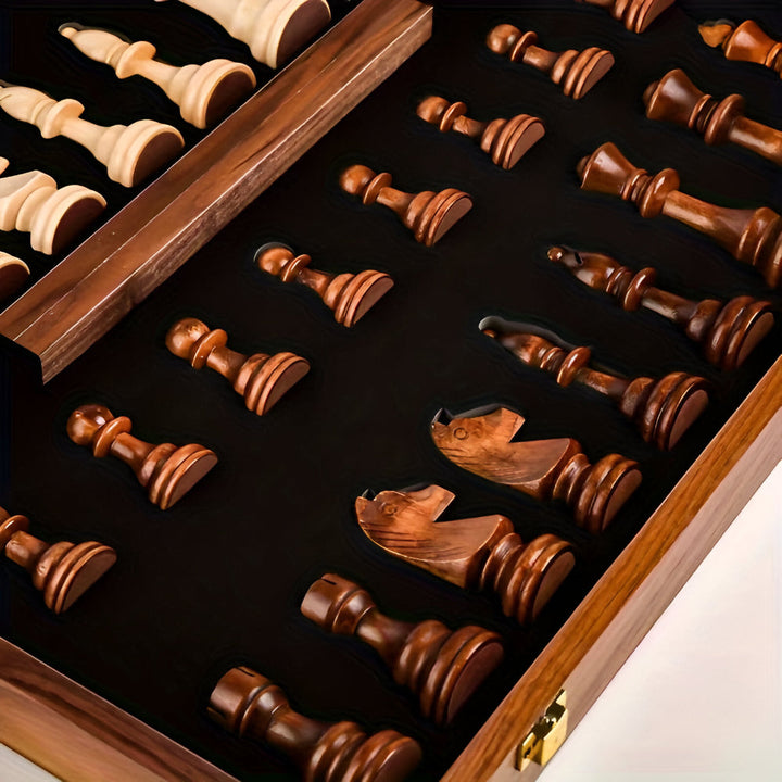 Chess Set Wooden Board Classic Game Pieces Storage Case