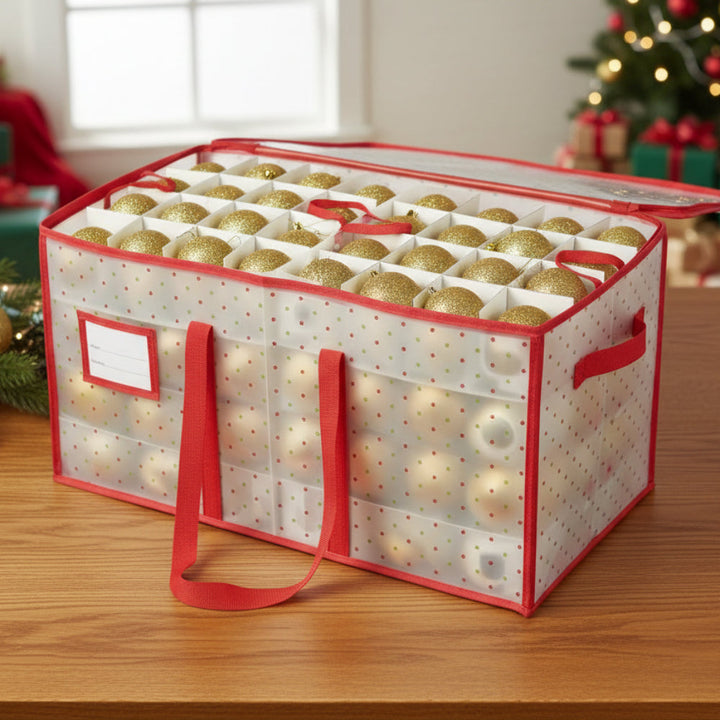 Christmas Ornament Storage Box Large Zippered Plastic Organizer