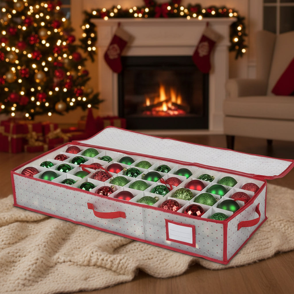 Christmas Ornament Storage Box Large Zippered Plastic Organizer
