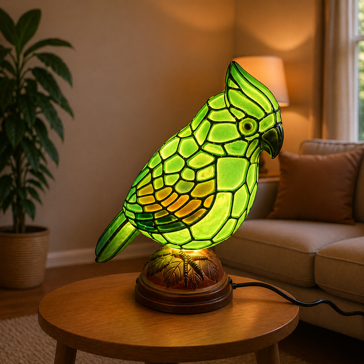 Table Lamp Red Cardinal Bird USB Powered Art Glass Lighting