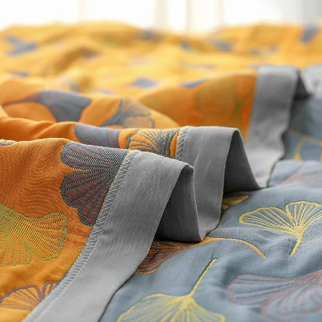 Reversible Throw Blanket Elegant Leaf Pattern Cozy Decor