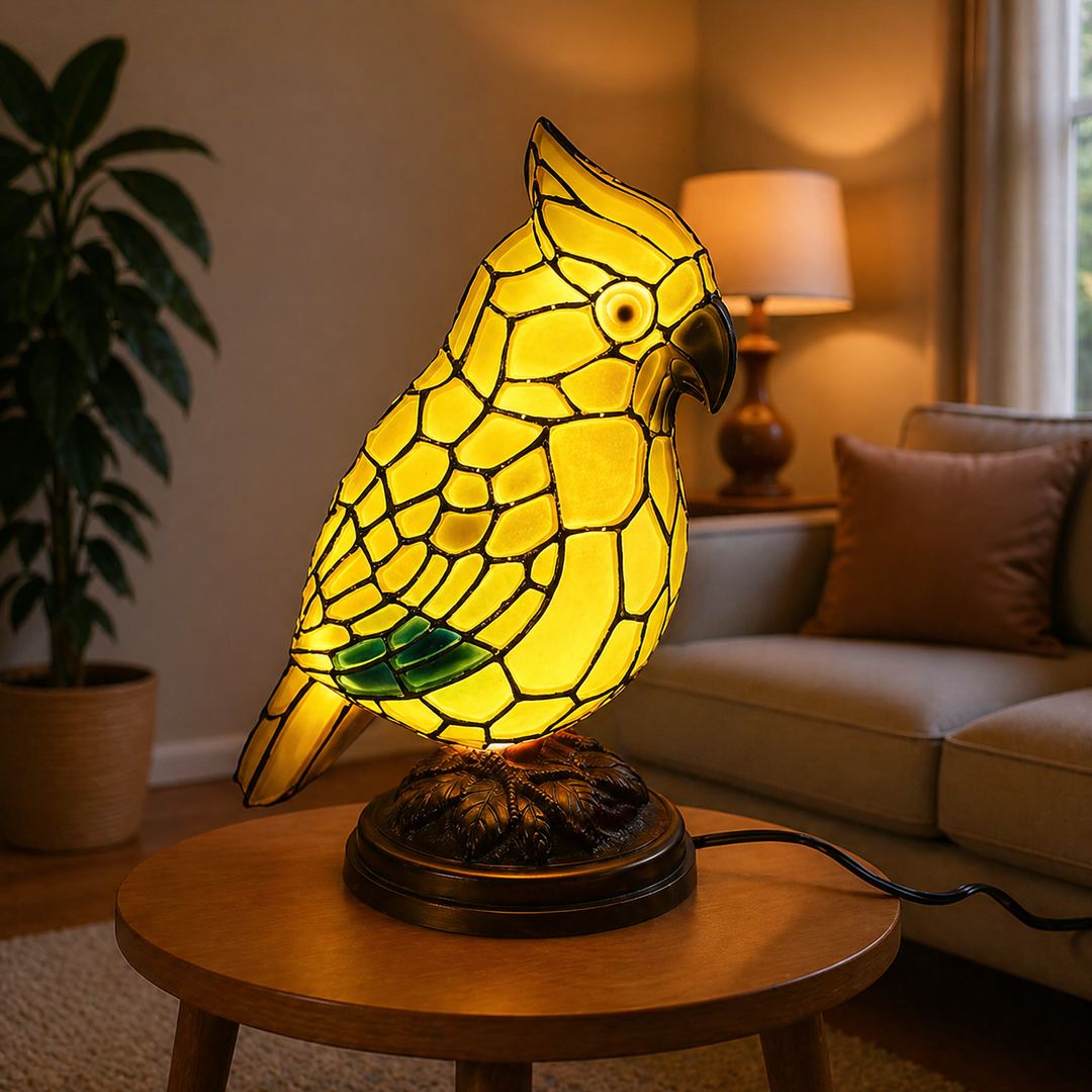 Table Lamp Red Cardinal Bird USB Powered Art Glass Lighting