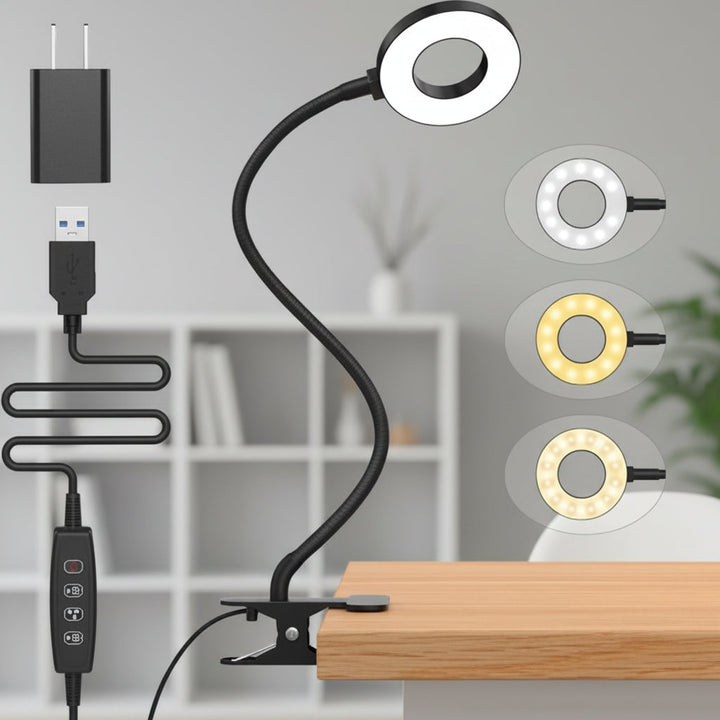 Desk Lamp Clip Flexible LED Reading Light 3 colour Modes