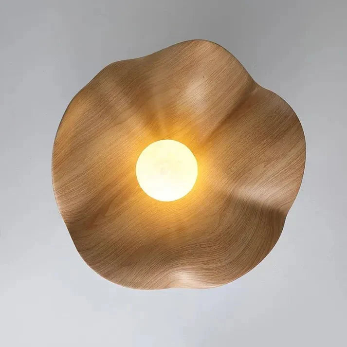 Scandinavian Wooden Lotus Ceiling Light | Resin &amp; Iron Modern Flush Lamp