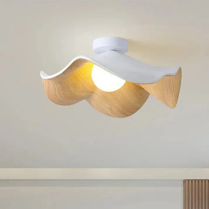 Scandinavian Wooden Lotus Ceiling Light | Resin &amp; Iron Modern Flush Lamp