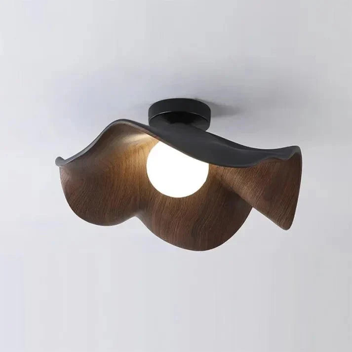 Scandinavian Wooden Lotus Ceiling Light | Resin &amp; Iron Modern Flush Lamp