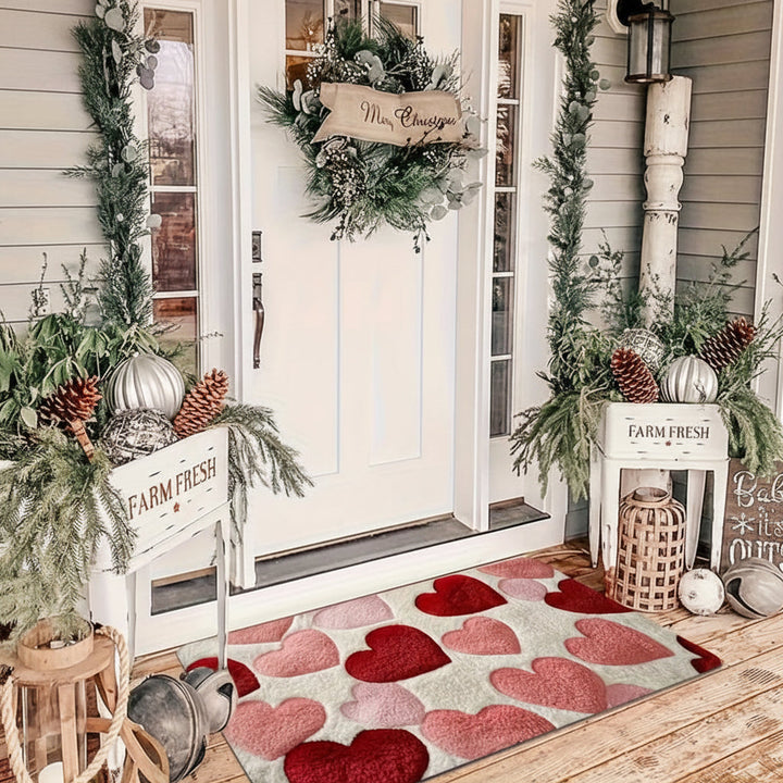 Doormat Heart Pattern Non Slip Polyester Entry Floor Mat
