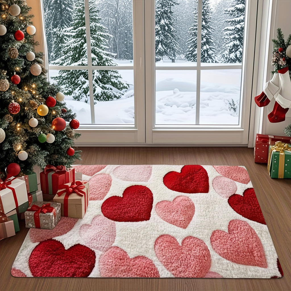 Doormat Heart Pattern Non Slip Polyester Entry Floor Mat