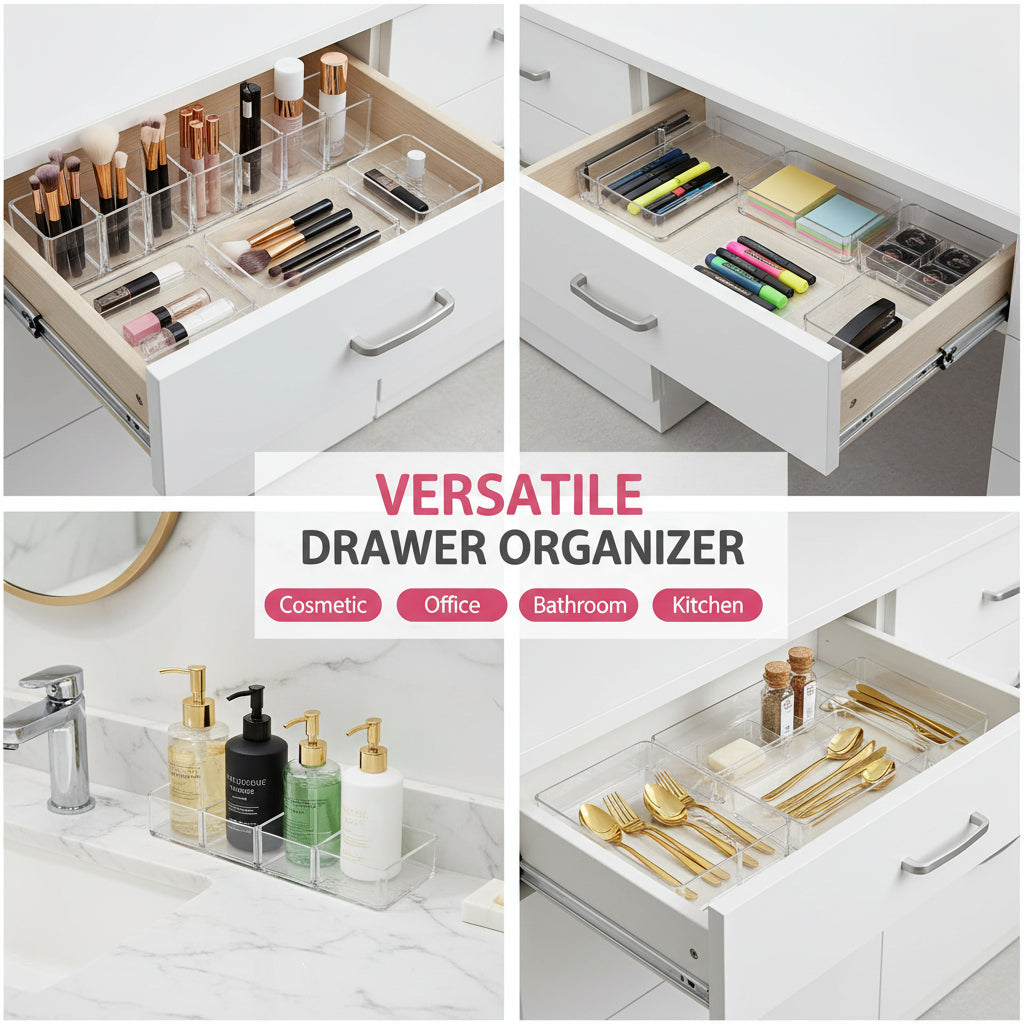 Drawer Organizer Plastic Storage Trays Set Kitchen Office Bathroom