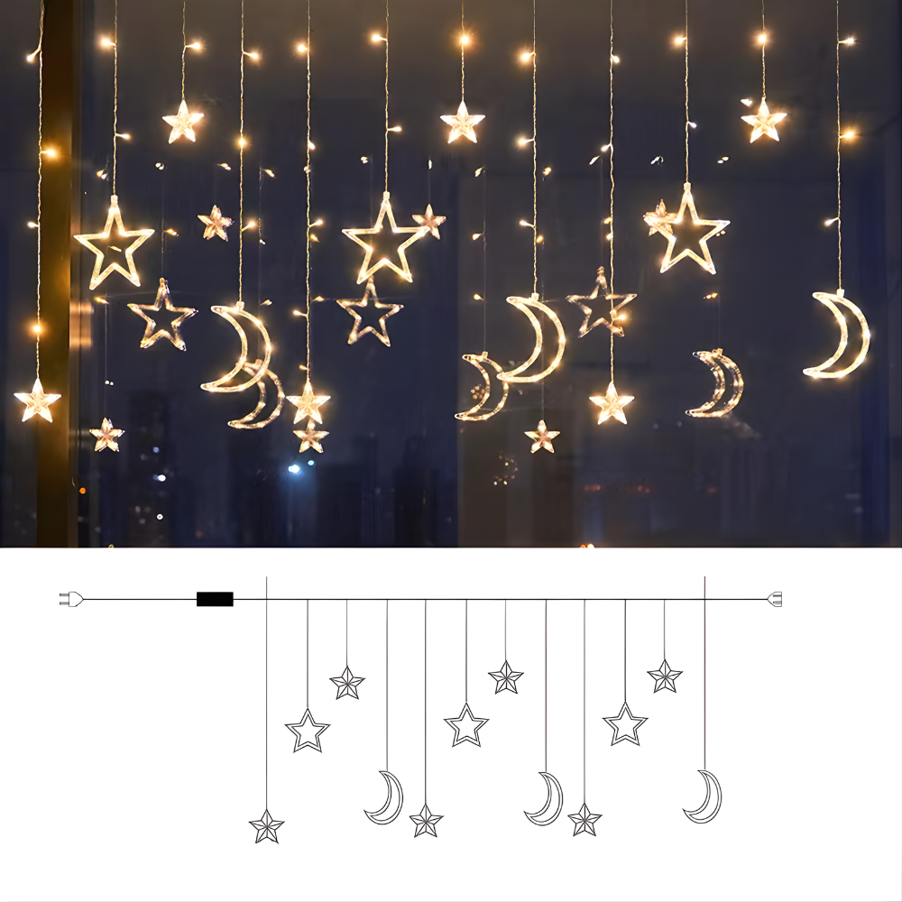 LED Star Light Curtain Warm White Indoor  Outdoor Holiday Decor