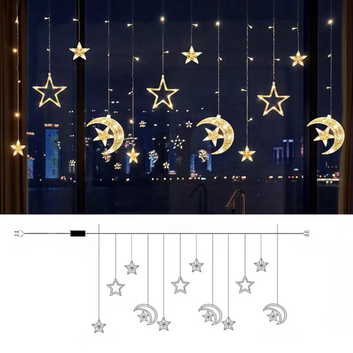 LED Star Light Curtain Warm White Indoor  Outdoor Holiday Decor