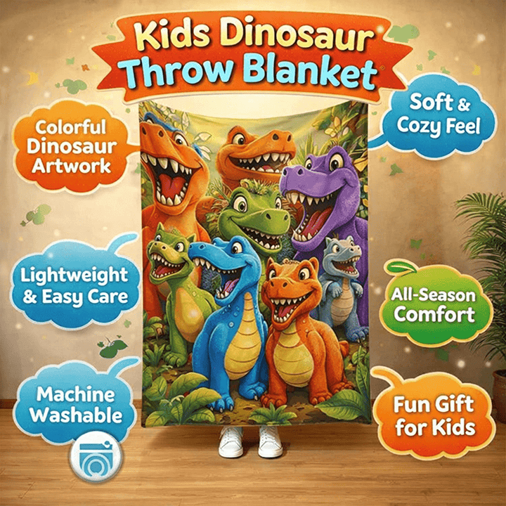 Kids Throw Blanket colourful Dinosaur Cartoon Soft Fleece Bed Blanket