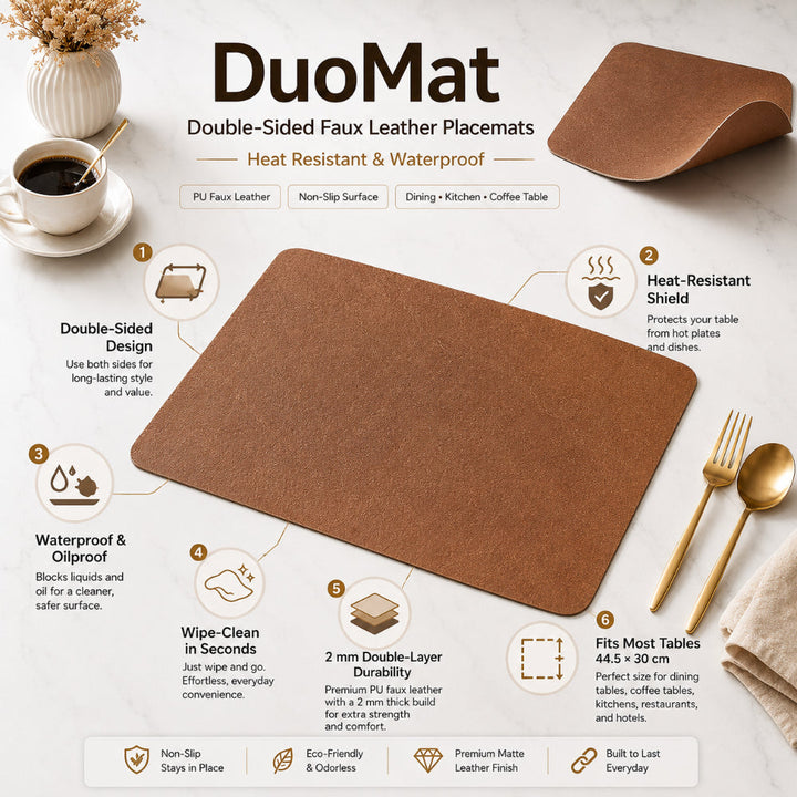 DuoMat | Double-Sided Faux Leather Placemats | Heat Resistant &amp; Waterproof