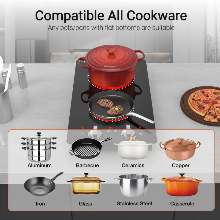Electric Cooktop Double Burner Portable Knob Control Stove