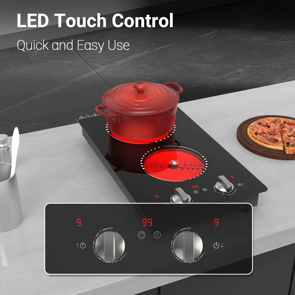 Electric Cooktop Double Burner Portable Knob Control Stove