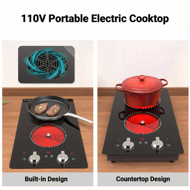 Electric Cooktop Double Burner Portable Knob Control Stove