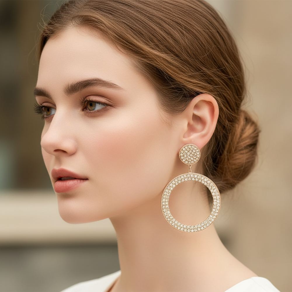 Earrings Mothers Day Gift Gold Rhinestone Hoop Statement Jewellery