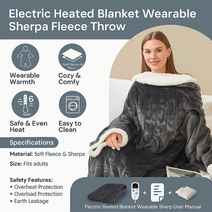 Winter Heated Blanket Wearable Electric Adult Throw