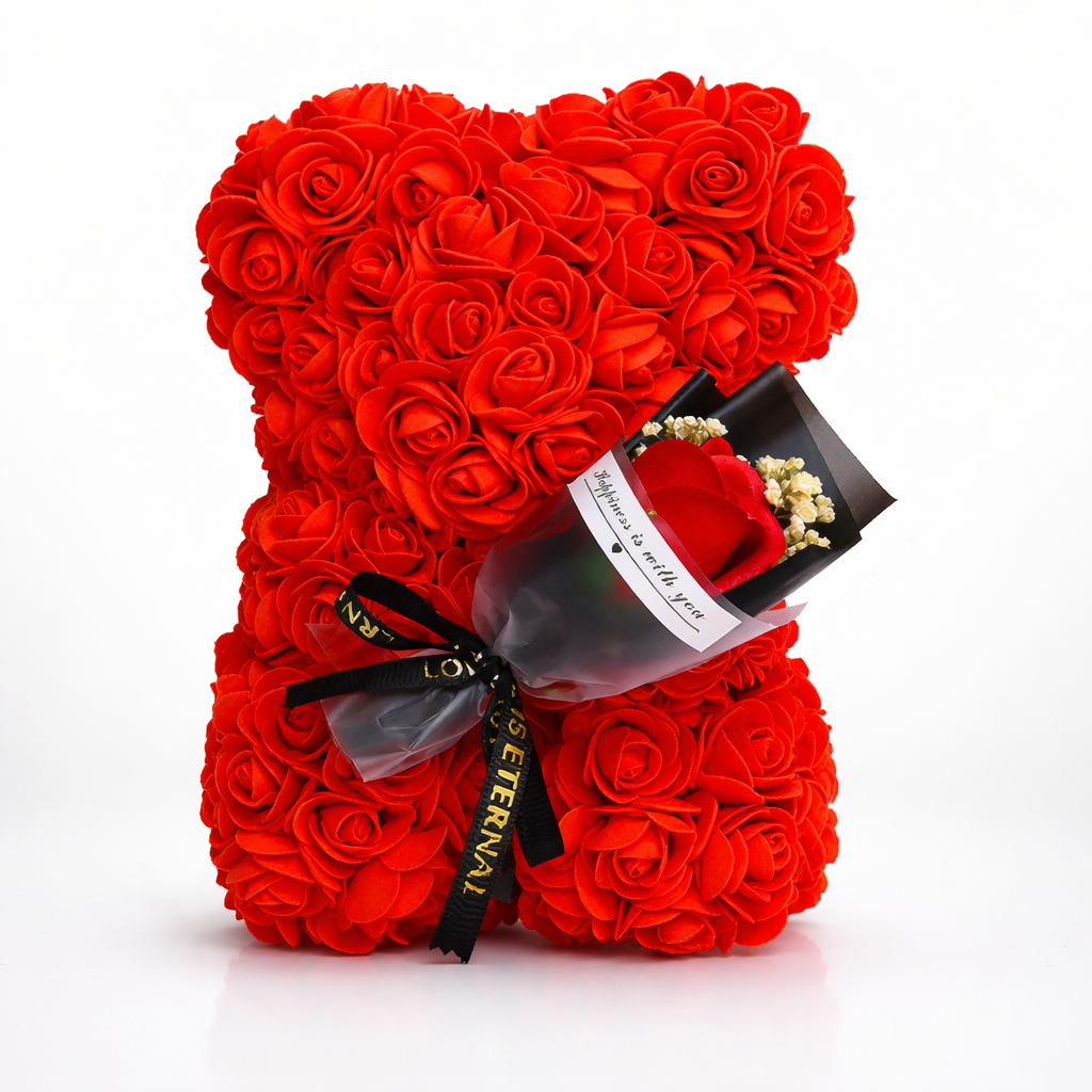Table Decor Rose Bear Artificial Flower Gift Valentine Display