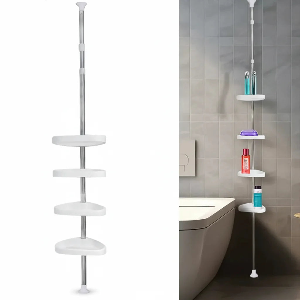 Shower Shelf Tension Pole Adjustable Corner Bathroom Storage Rack