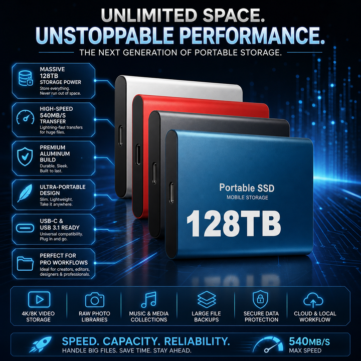 External Hard Drive Portable SSD High Speed USB Storage 128tb