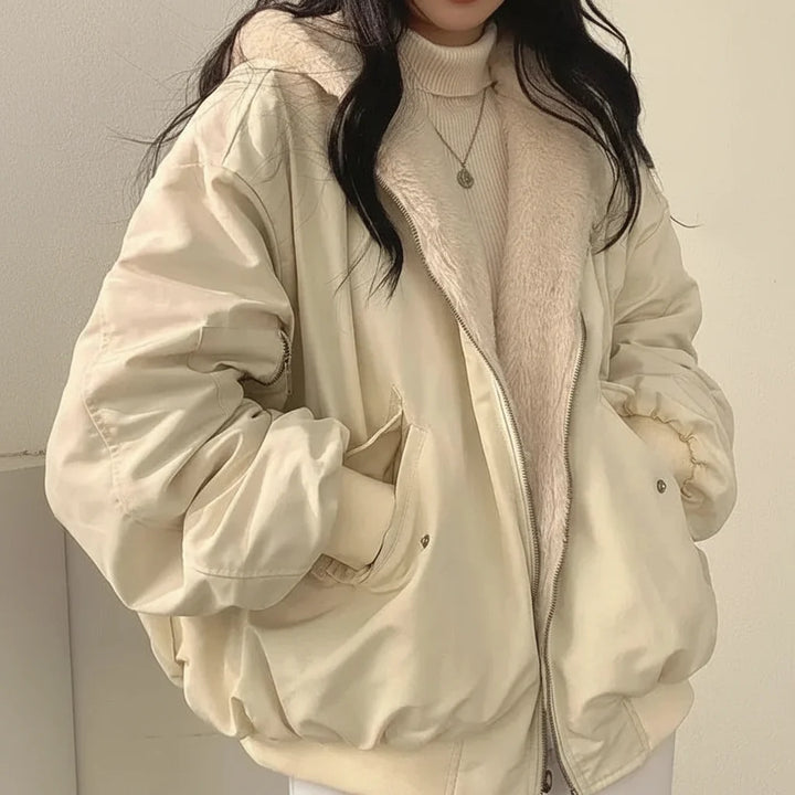 Winter Jacket Women Shearling Lined Zipper Casual Coat