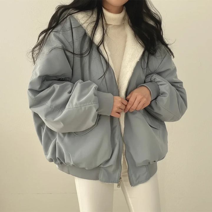 Winter Jacket Women Shearling Lined Zipper Casual Coat