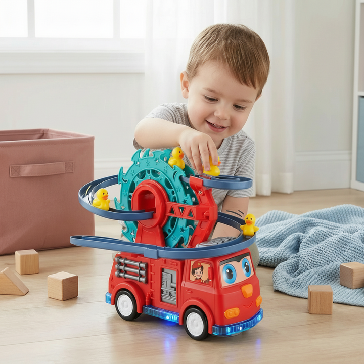 Fire Truck Toy Duck Slide Track Lights Sounds