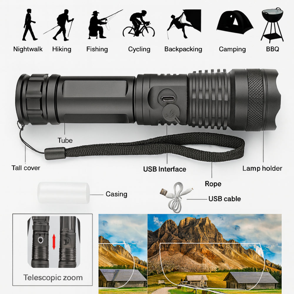Flashlight LED Rechargeable Outdoor Handheld Light Tool