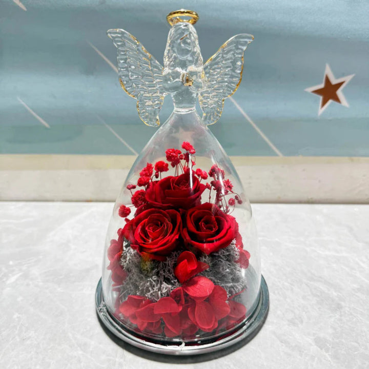 Flower Gift Glass Dome Preserved Rose Angel Light Display