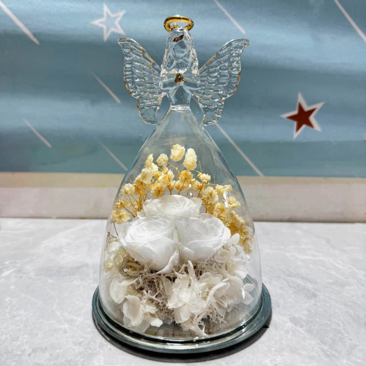 Flower Gift Glass Dome Preserved Rose Angel Light Display