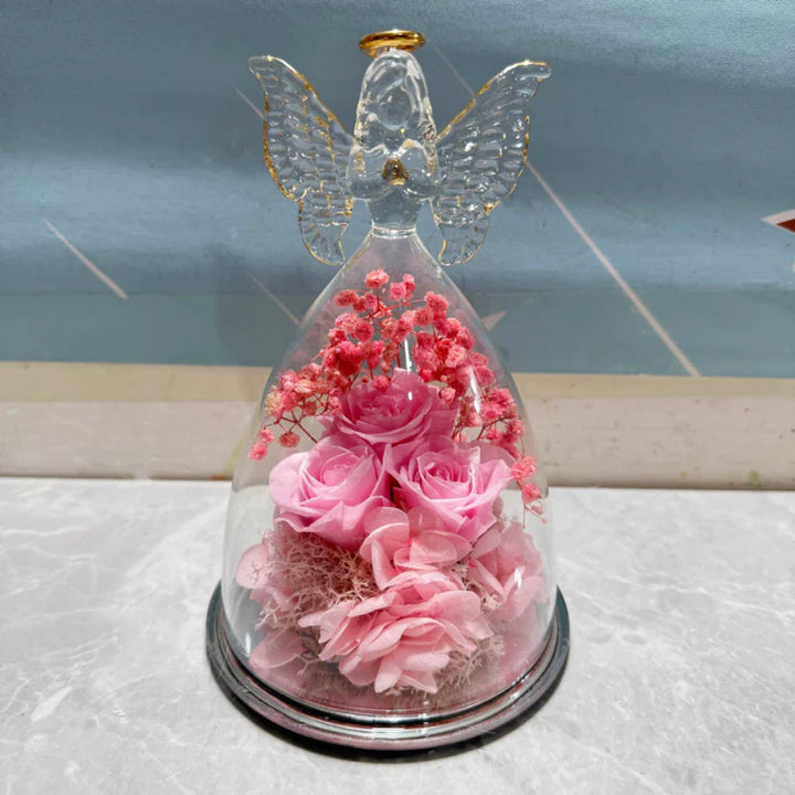 Flower Gift Glass Dome Preserved Rose Angel Light Display