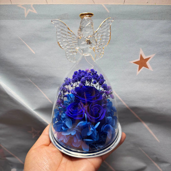 Flower Gift Glass Dome Preserved Rose Angel Light Display