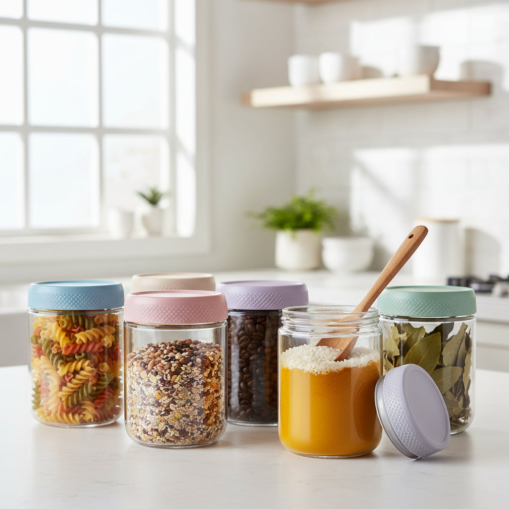 Glass Food Storage Jars Airtight Stackable Kitchen Containers Set