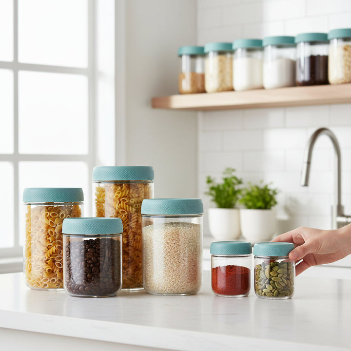 Glass Food Storage Jars Airtight Stackable Kitchen Containers Set