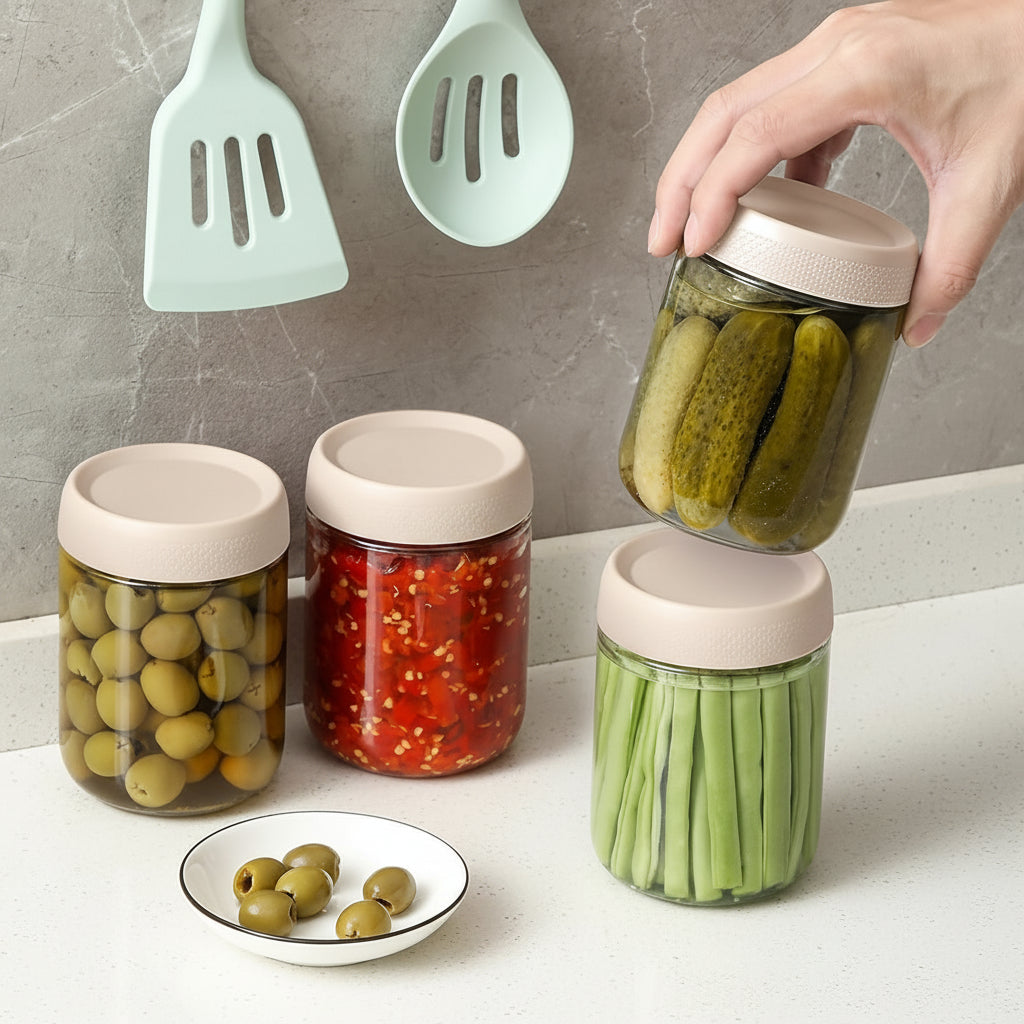Glass Food Storage Jars Airtight Stackable Kitchen Containers Set