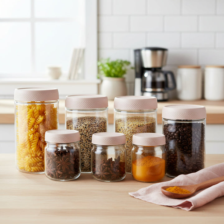 Glass Food Storage Jars Airtight Stackable Kitchen Containers Set