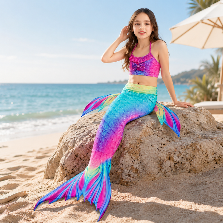 Girls Mermaid Swimsuit Three Piece Swim Tail Costume Set