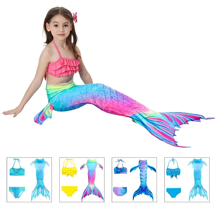 Girls Mermaid Swimsuit Three Piece Swim Tail Costume Set