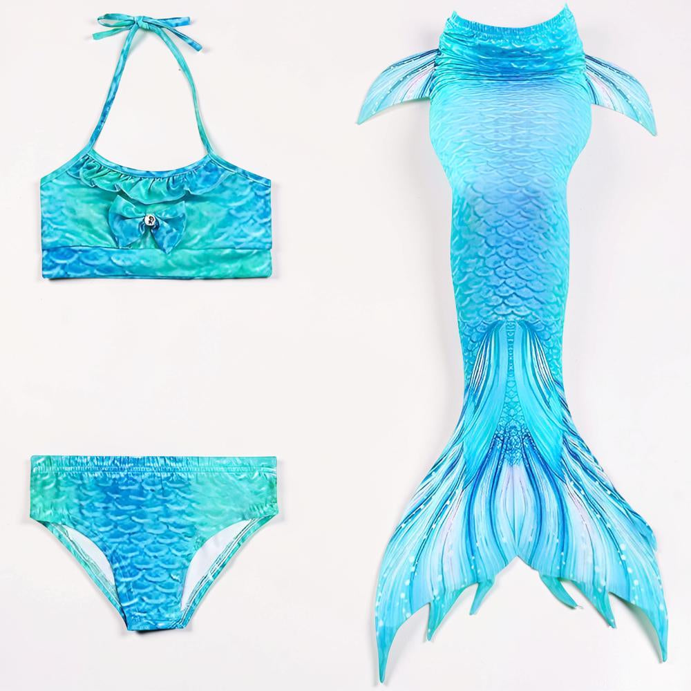 Girls Mermaid Swimsuit Three Piece Swim Tail Costume Set