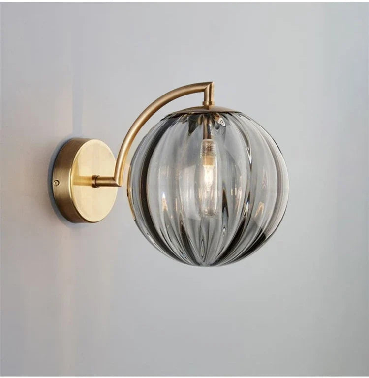 Modern Glass Ball Wall Lamp | Brass &amp; Tinted Glass Design