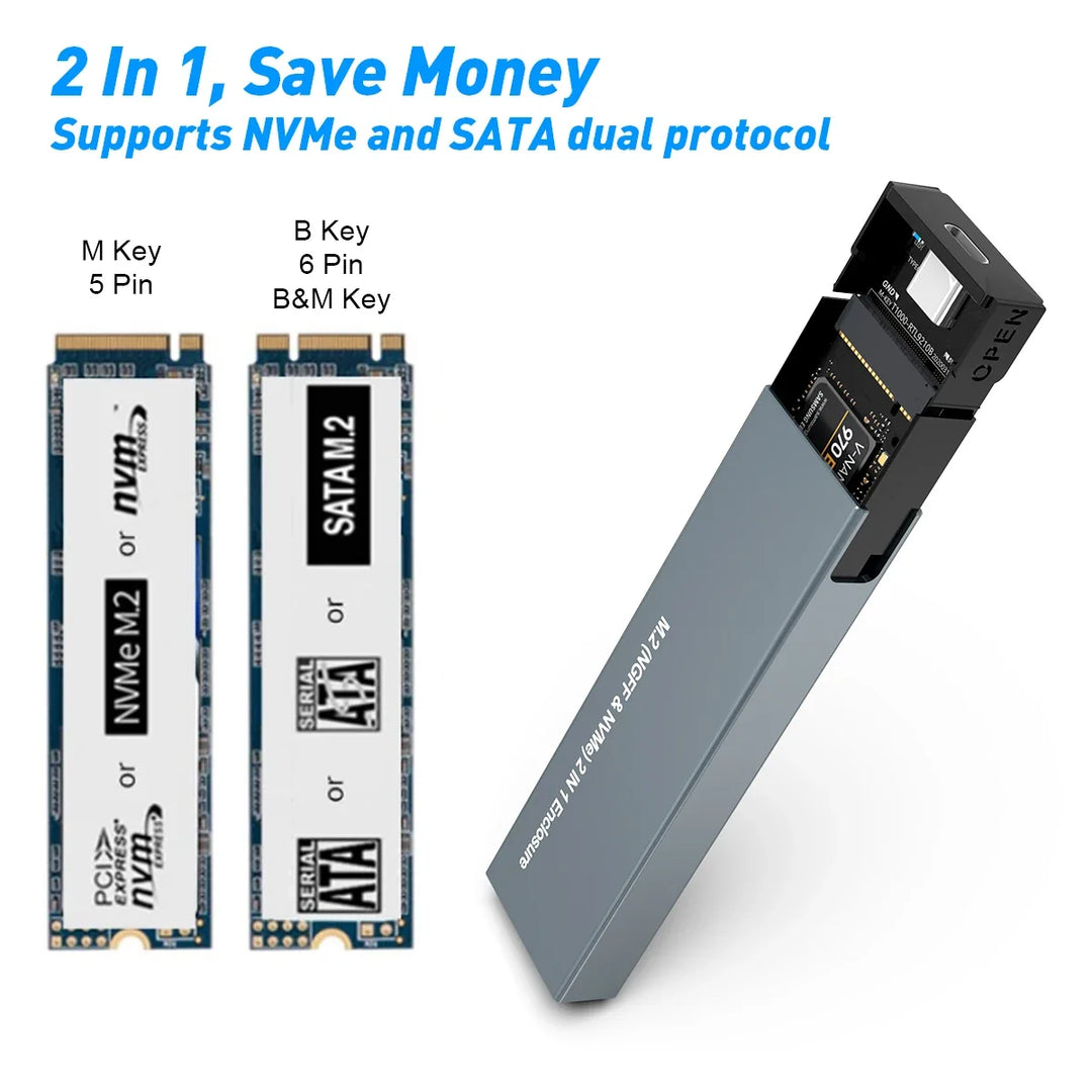 External Hard Drive Portable SSD USB C NVMe SATA Enclosure Case