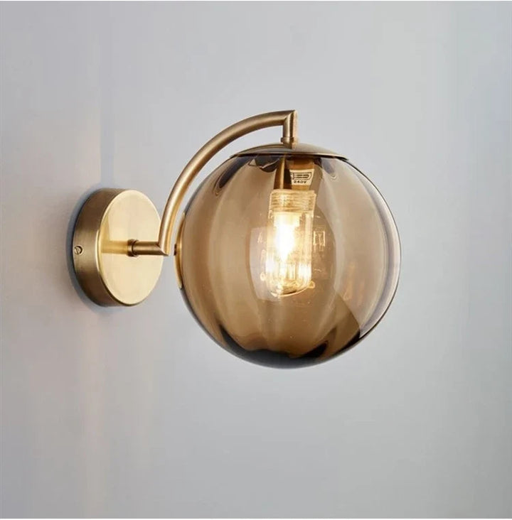 Modern Glass Ball Wall Lamp | Brass &amp; Tinted Glass Design