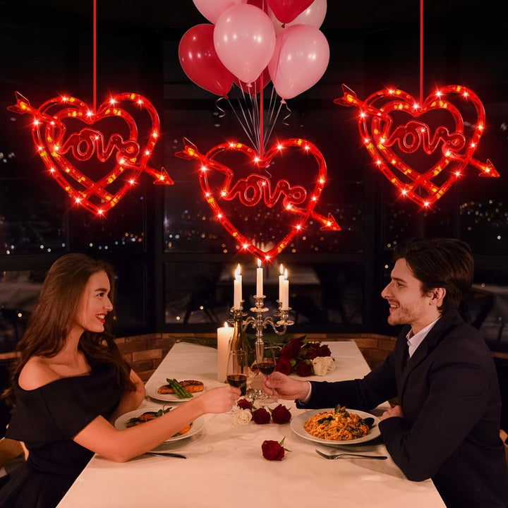 LED Lights Heart Window Suction Cup Battery Powered Romantic Decor