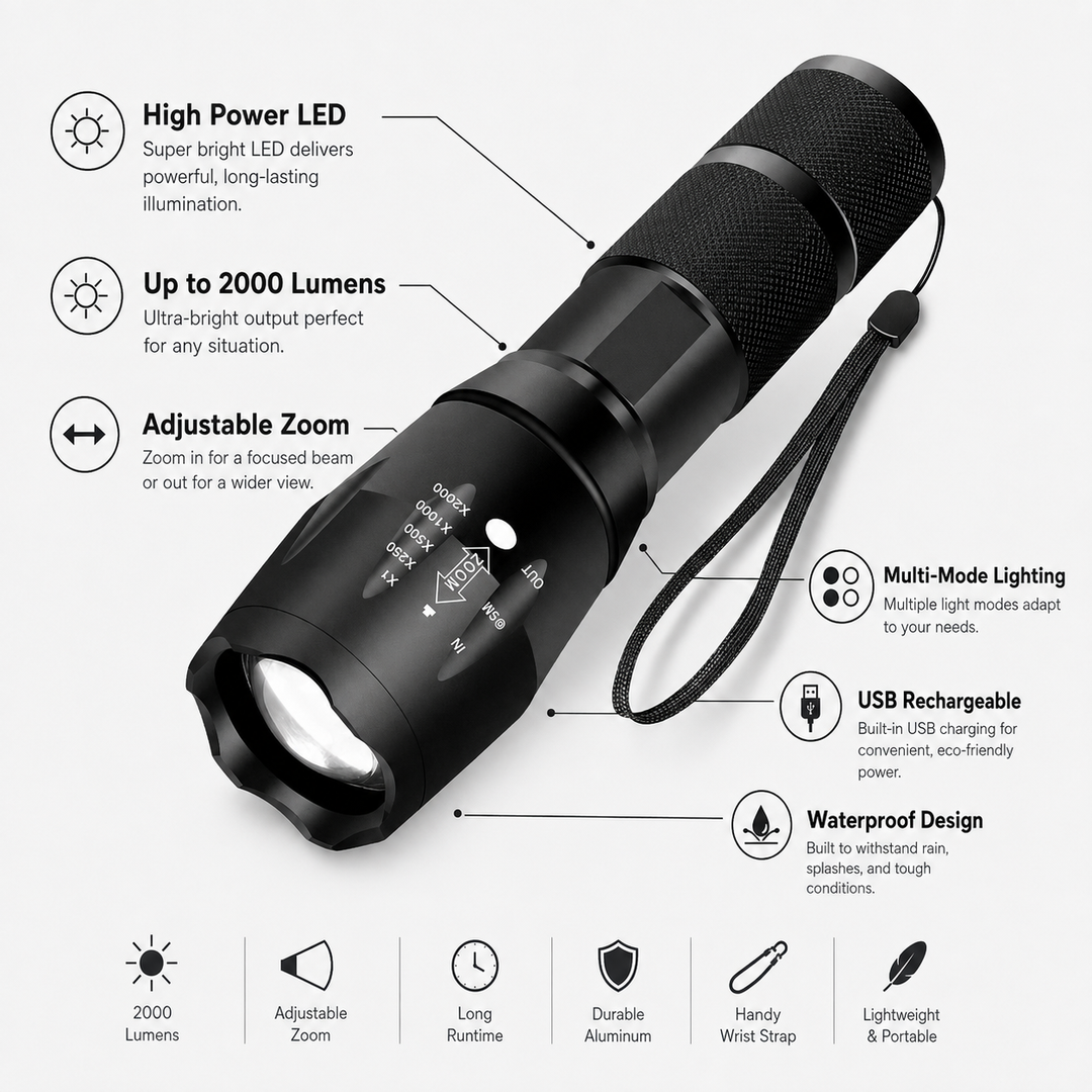 High Power Flashlight LED Tactical Waterproof Multi Mode