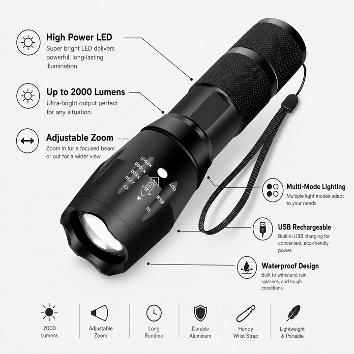 High Power Flashlight LED Tactical Waterproof Multi Mode
